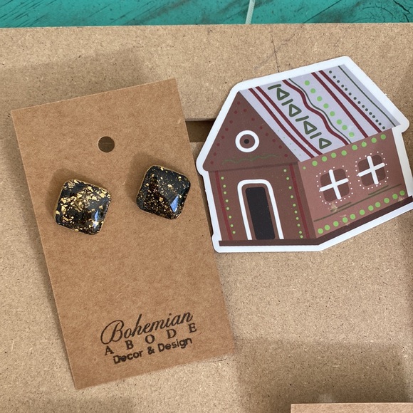 TWO Holiday Sparkle Earring Stud Sets - Black & Gold Diamond + Red & Sil… - Picture 4 of 7